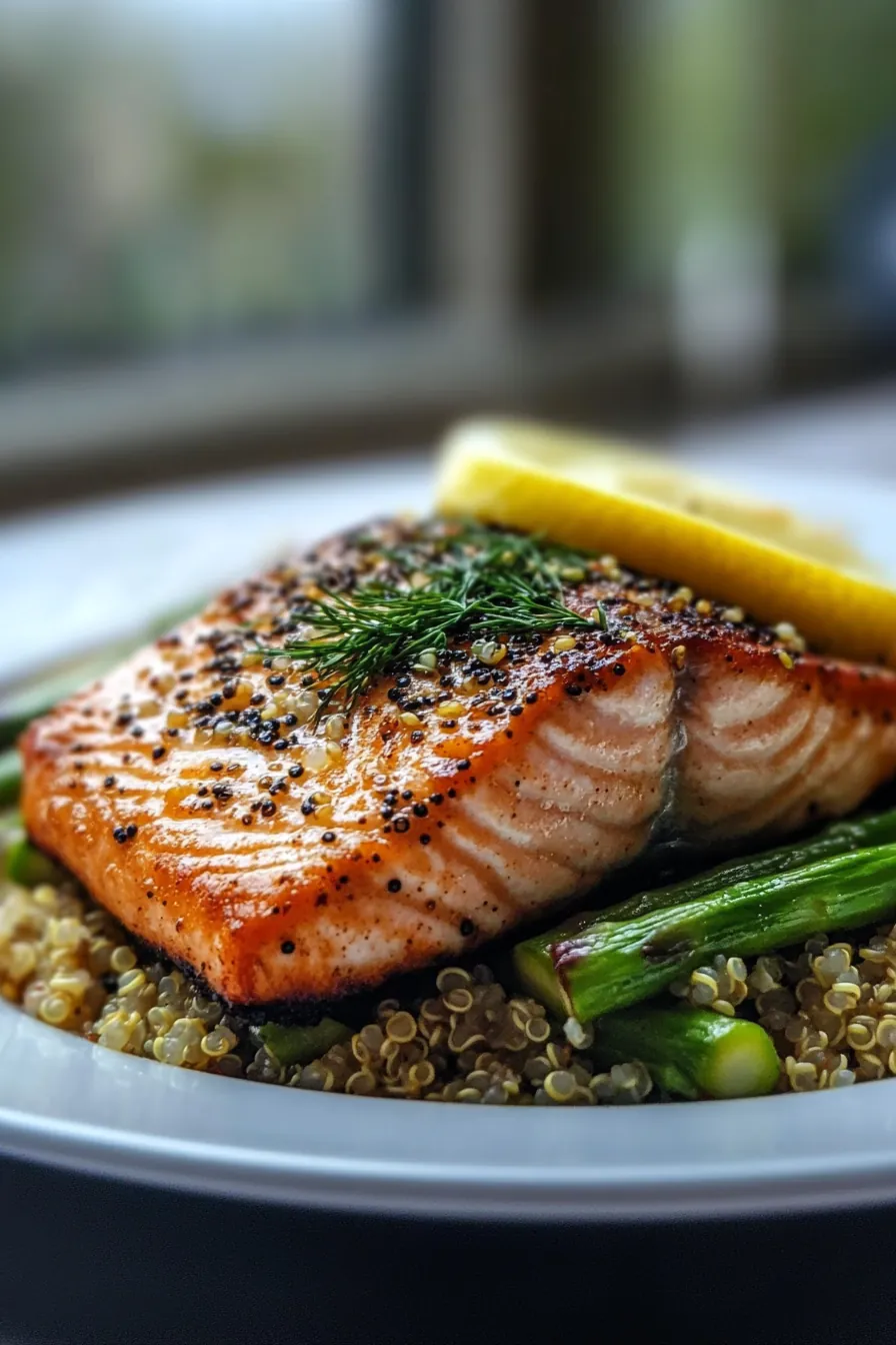 Lemon-Dill Salmon with Quinoa & Asparagus card