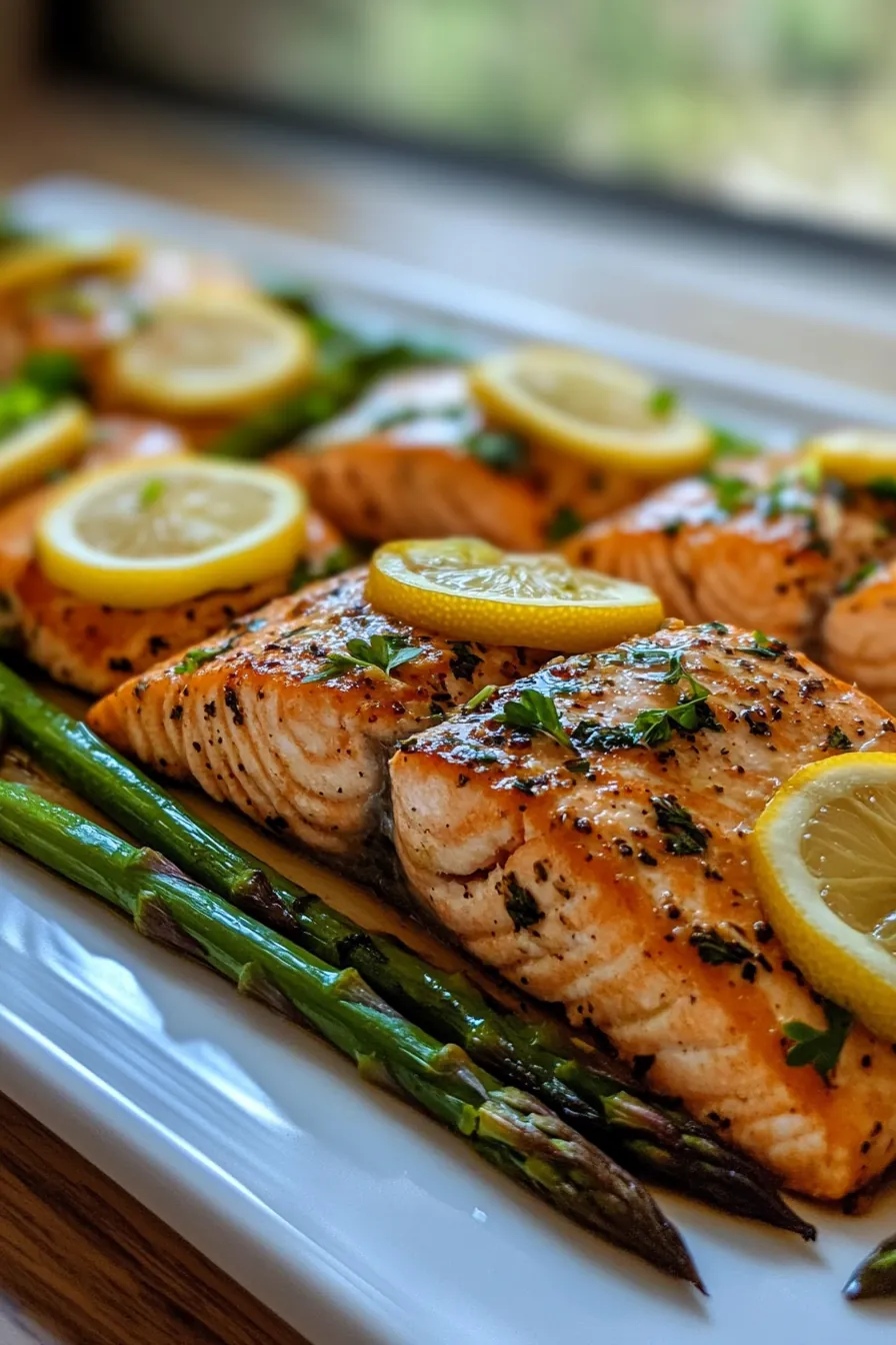 Lemon Herb Baked Salmon with Asparagus card