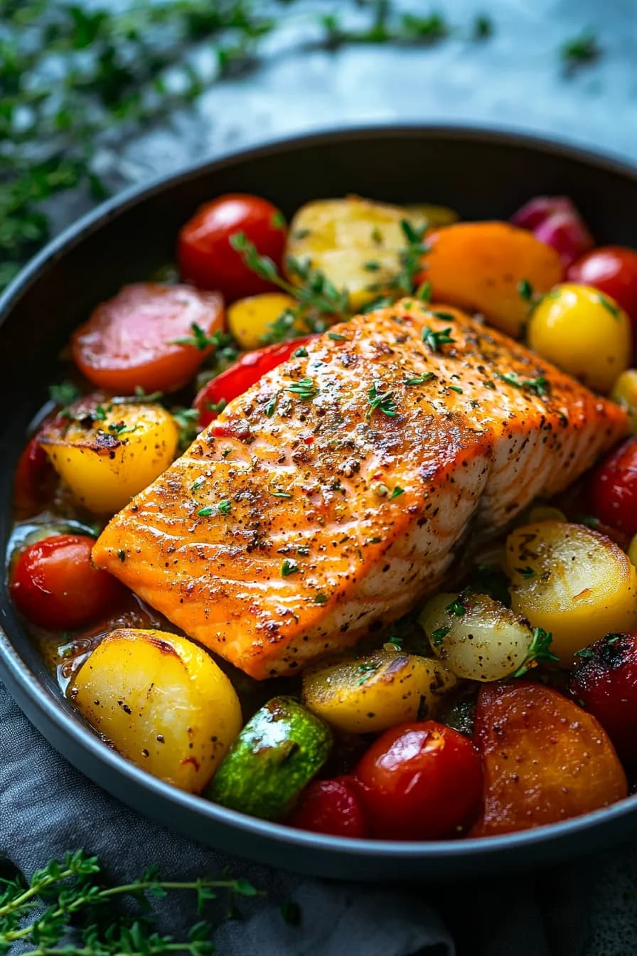 One Pot Salmon with Seasonal Vegetables card