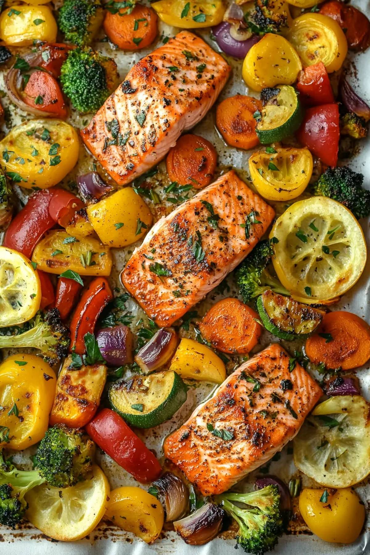 Sun‑Kissed One Sheet Pan Salmon and Veggies with a Random Herb Twist recipe photo