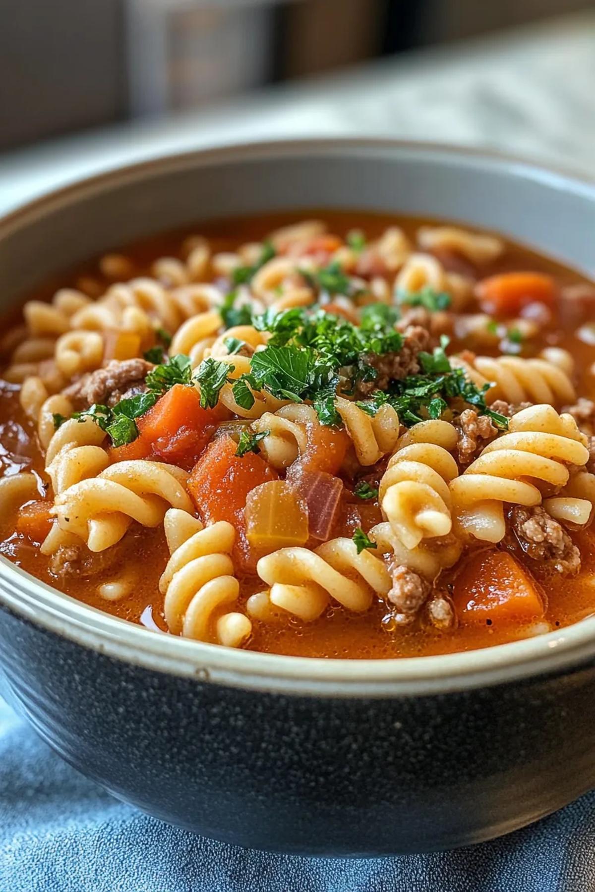 Cozy Slow Cooker Pasta Soup with Random Veggie Medley