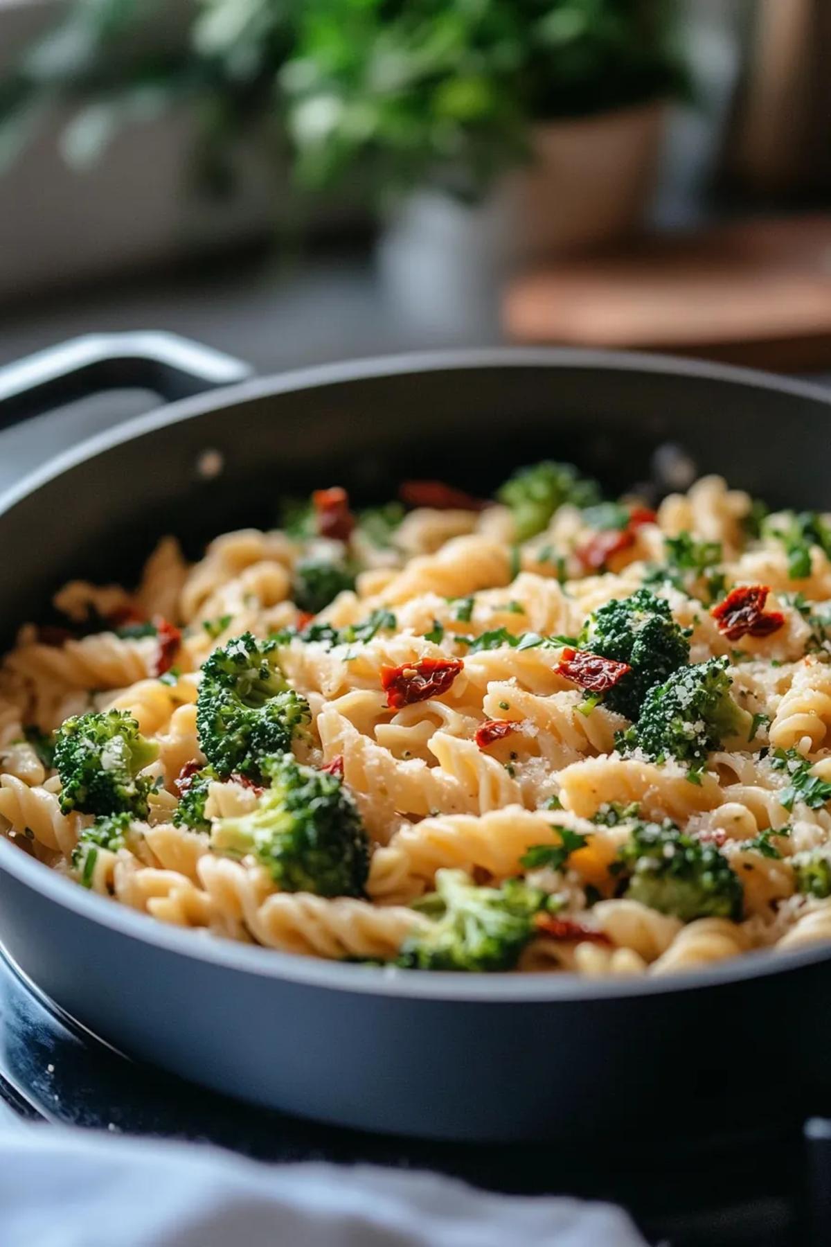 Creamy One Pot Pasta Recipe with Broccoli and Sun-Dried Tomatoes