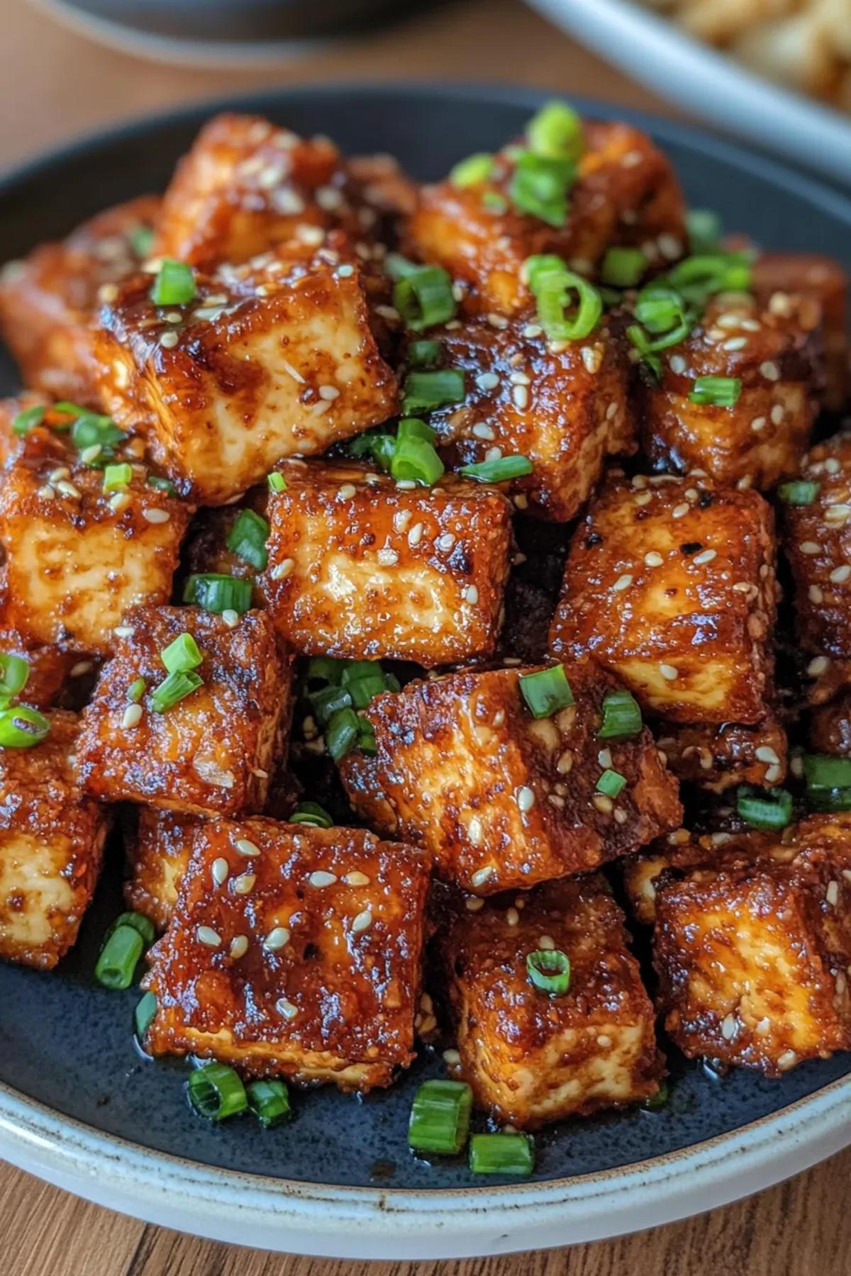 Crispy Air Fried Tofu Bites with Garlic Soy Glaze