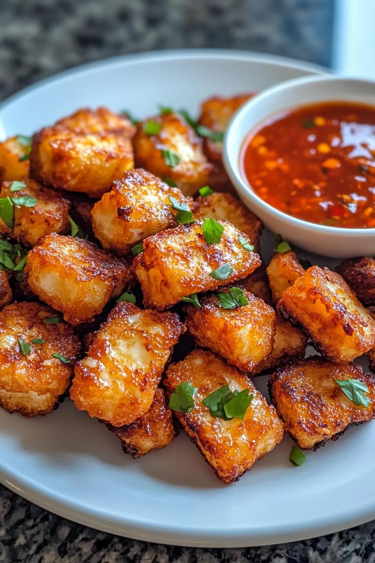 Crispy Air Fryer Halloumi Bites with Chilli Honey Sauce