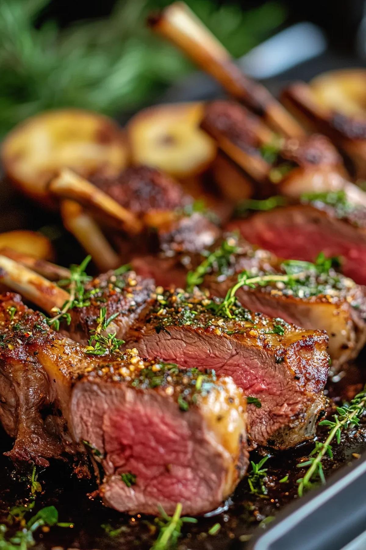 A vibrant plate of lamb kofta with a medley of spices and herbs. card