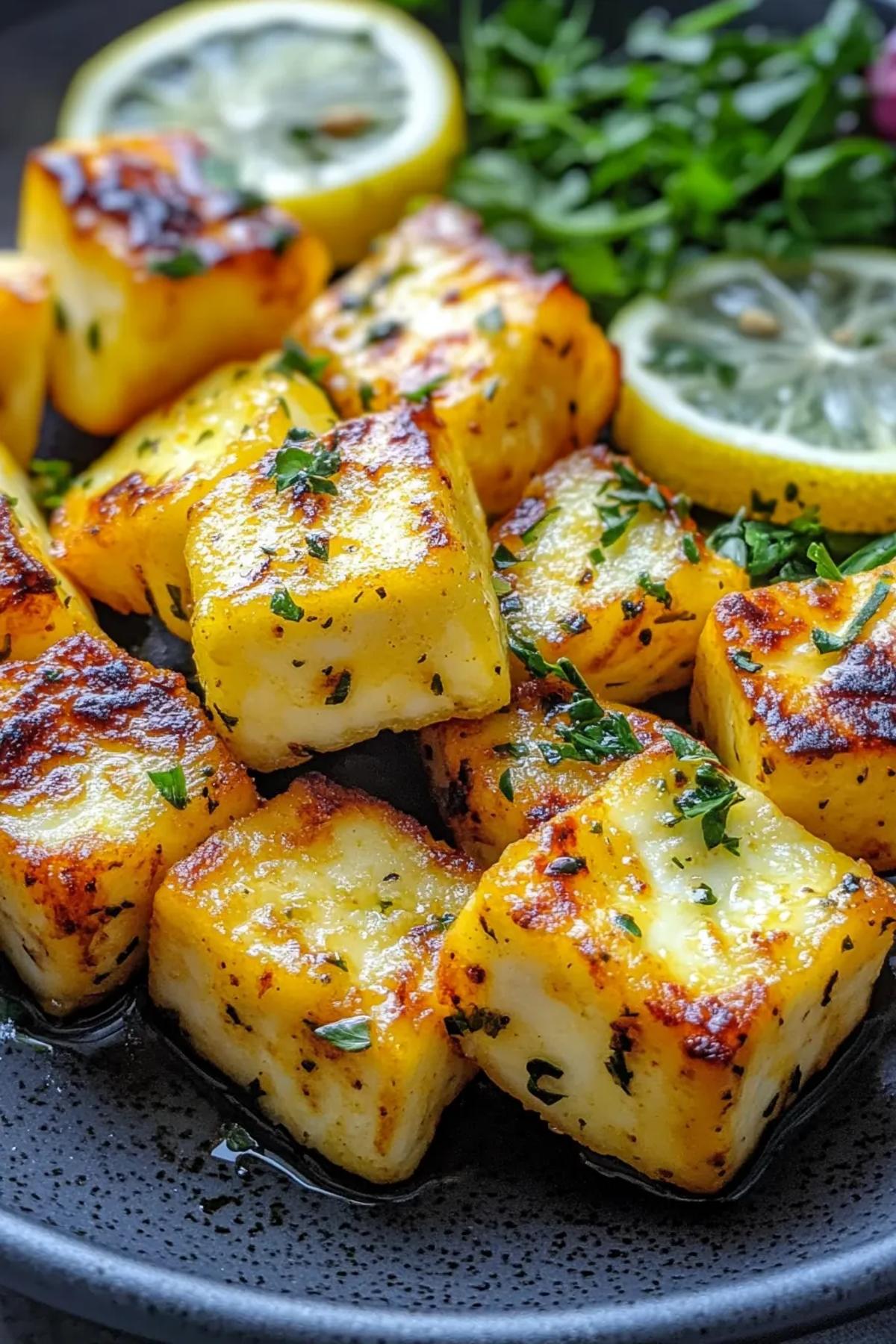 Golden Air Fryer Halloumi Cheese with Zesty Lemon Drizzle