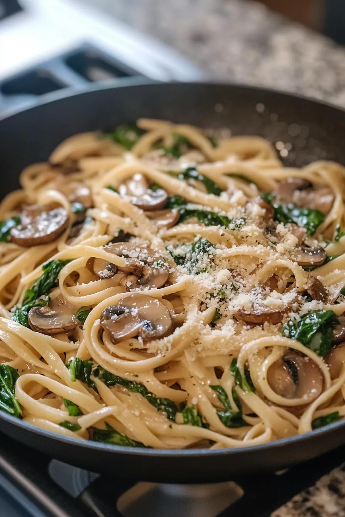 Hearty Mushroom and Spinach Pasta for a Crowd