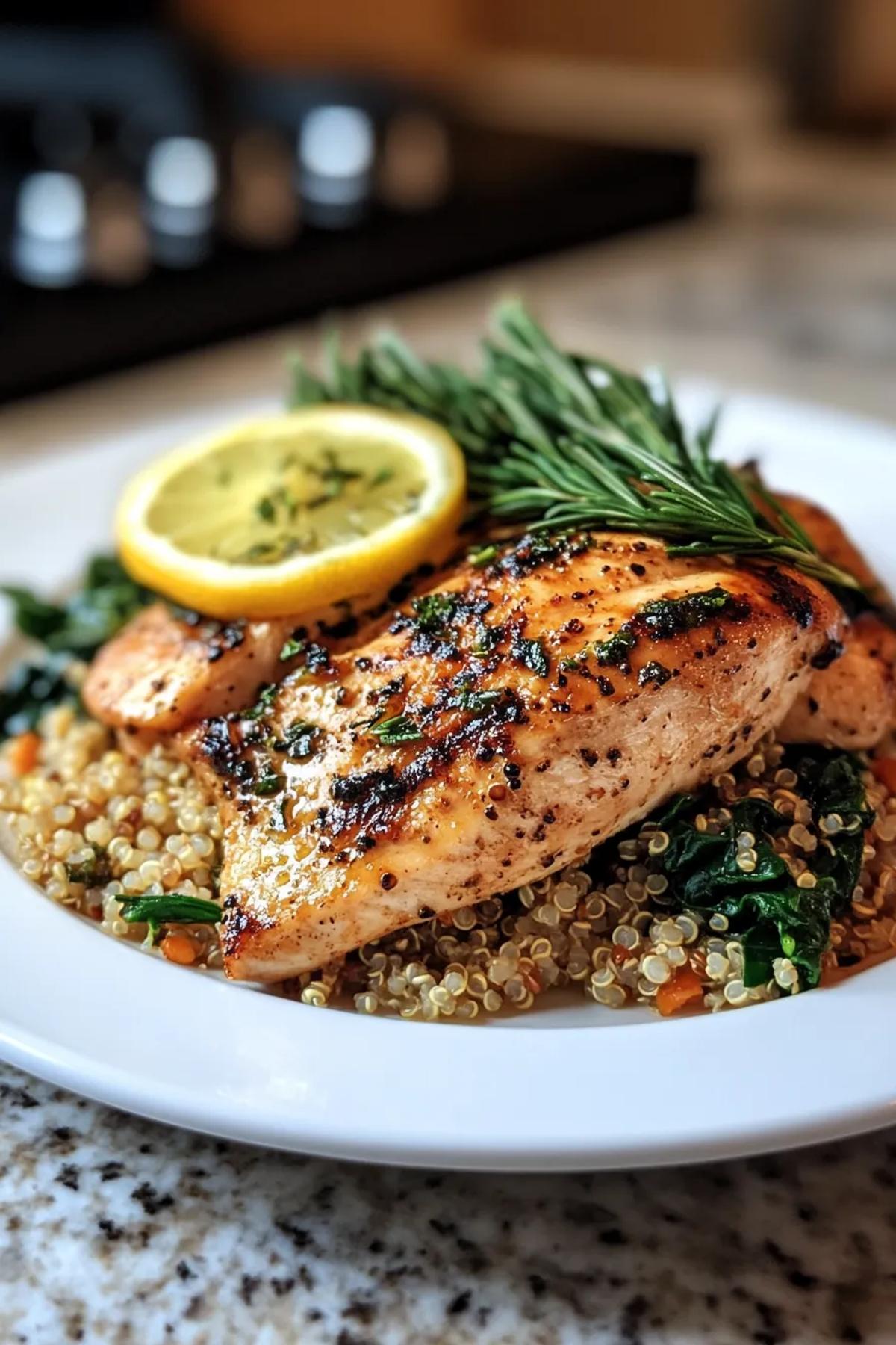 Lemon Herb Grilled Chicken with Quinoa and Spinach