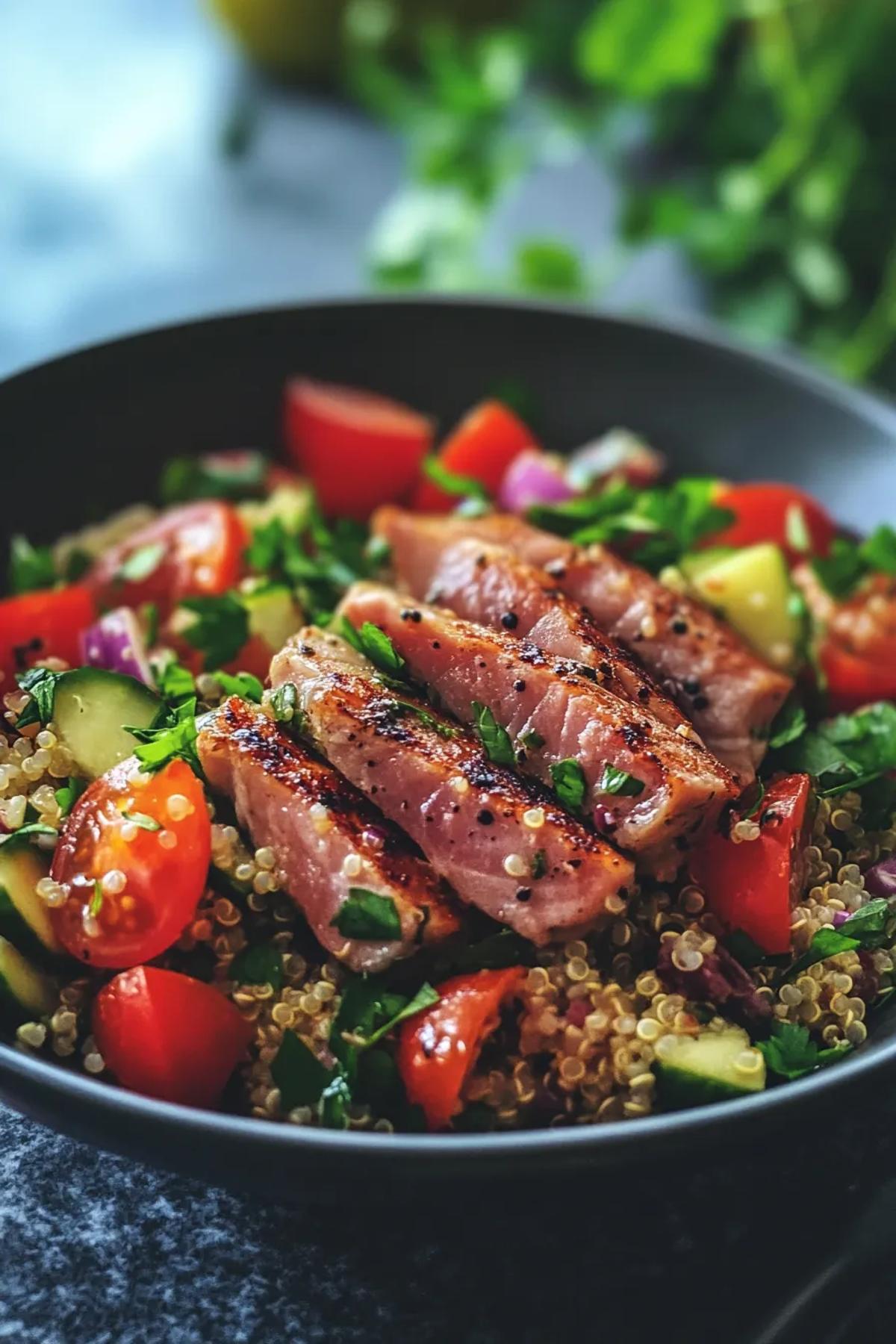 Mediterranean-Inspired Grilled Tuna and Quinoa Salad