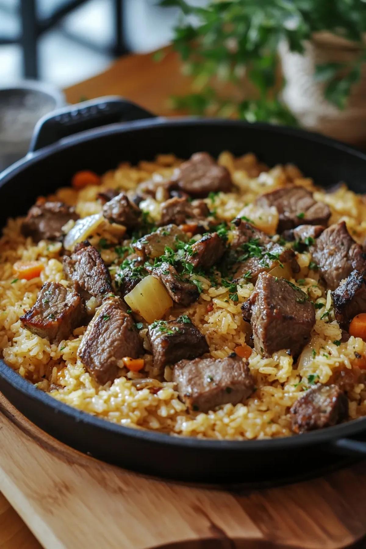 A comforting one pot lamb and rice dish with tender lamb chunks and perfectly cooked rice. card
