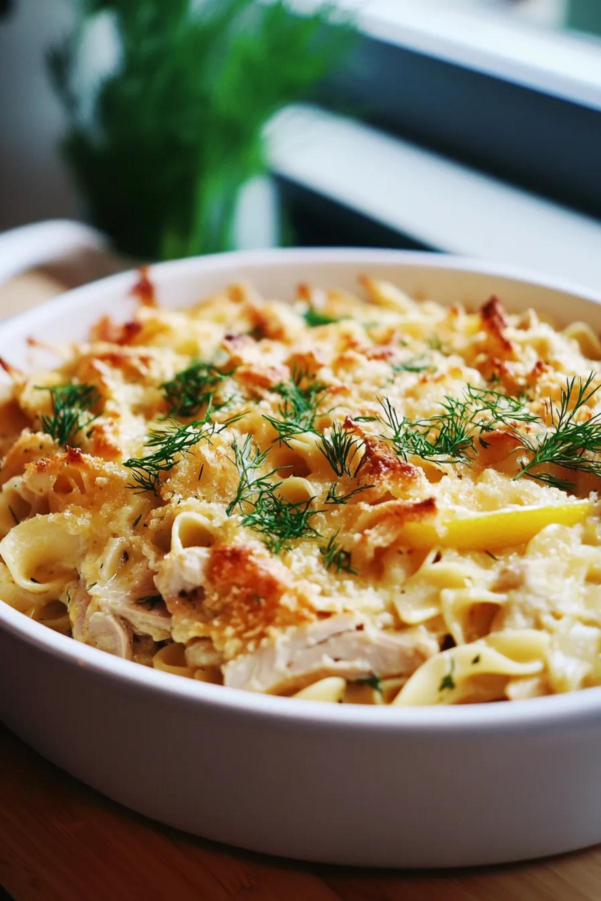 One Pot Tuna Noodle Casserole with a Twist of Lemon and Dill