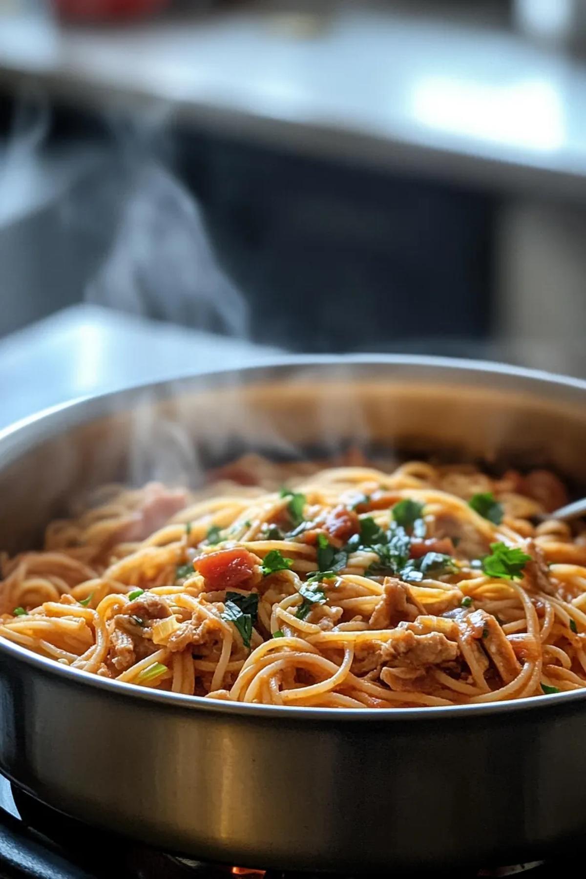 One-Pot Turkey Spaghetti with a Random Twist