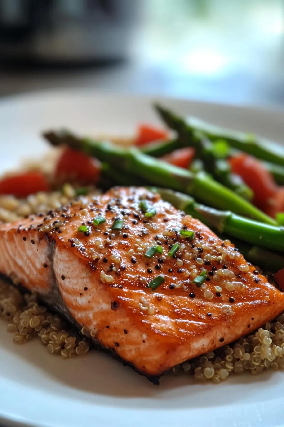 Pan-Seared Salmon with Quinoa and Asparagus Delight