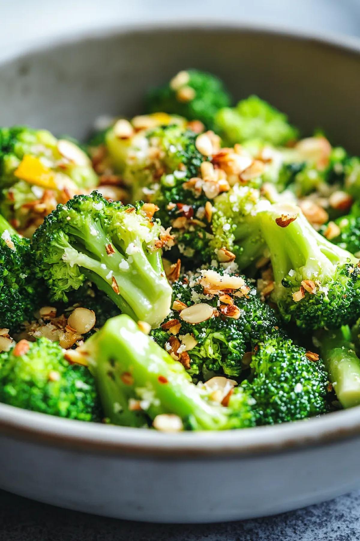 Perfectly Steamed Broccoli with Citrus Almond Drizzle
