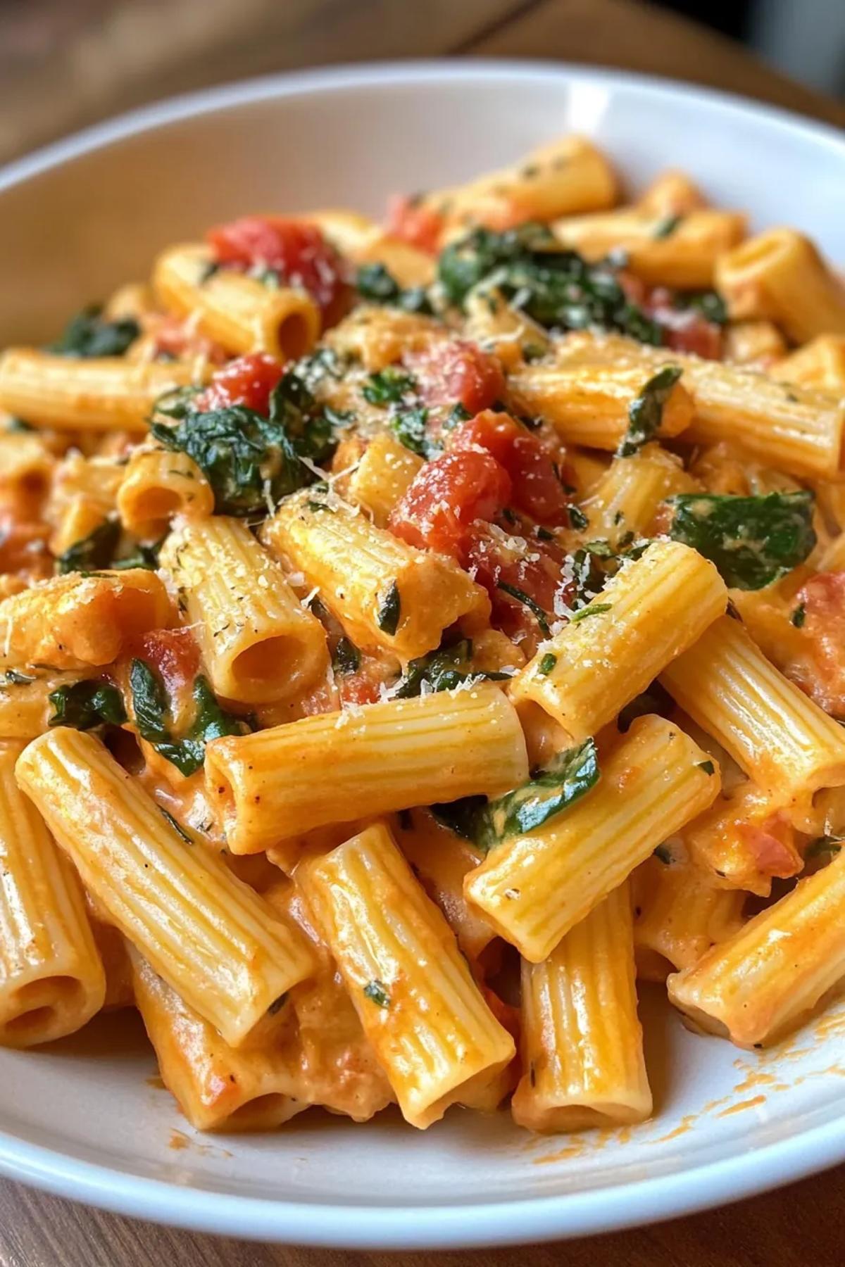 Quick and Creamy Spinach and Tomato Pasta