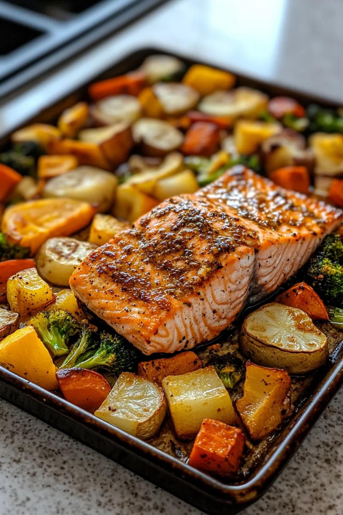 Savory Sheet Pan Miso Salmon and Vegetables