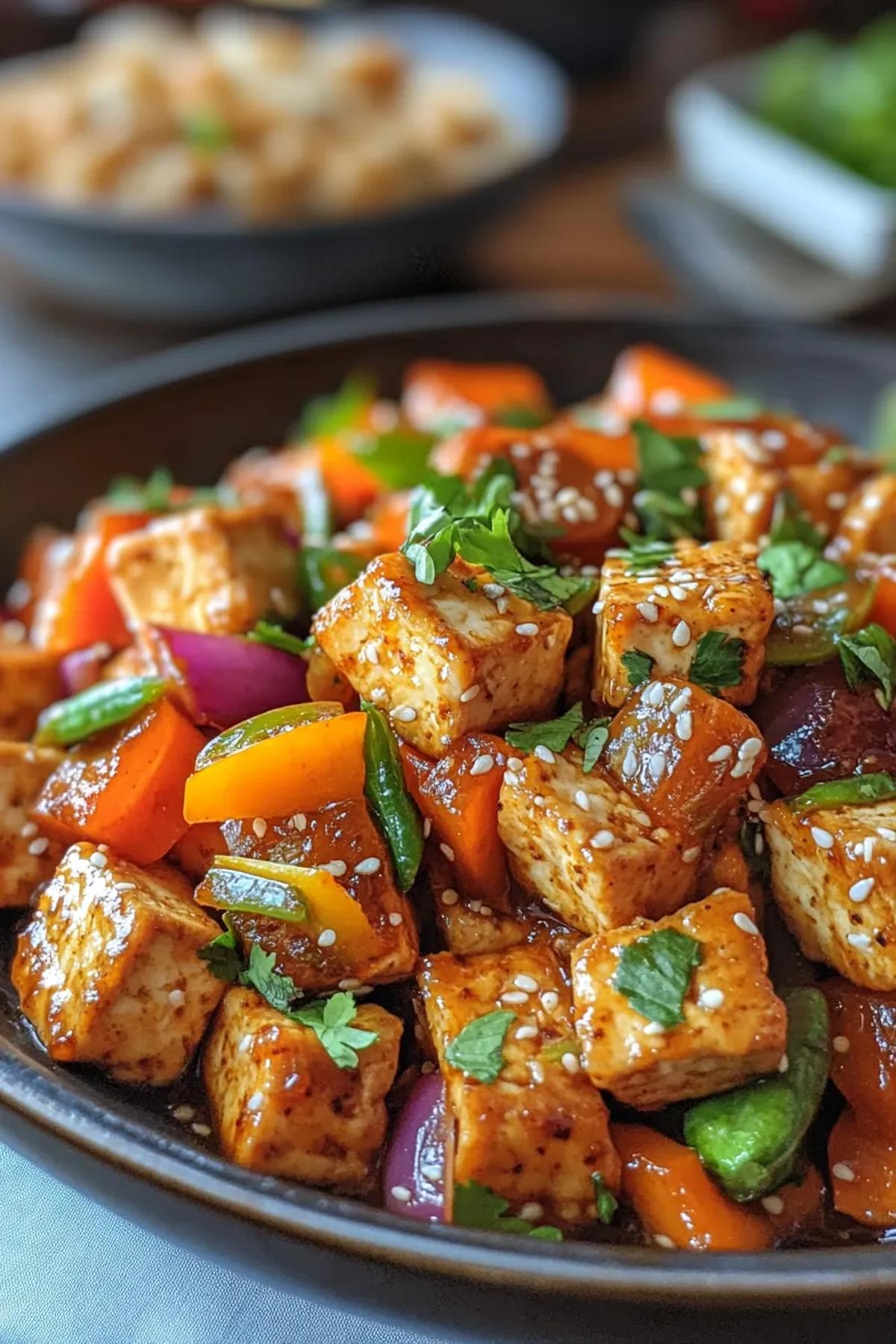 Sizzling Sesame Tofu with Rainbow Veggies