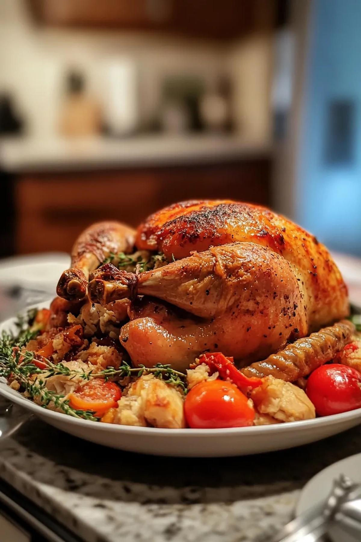 Vibrant sun‑kissed one‑pan turkey and tomato medley with golden ground turkey crumbles, ruby tomatoes, fresh basil, and a drizzle of olive oil, served in a rustic skillet on a sun‑lit patio card