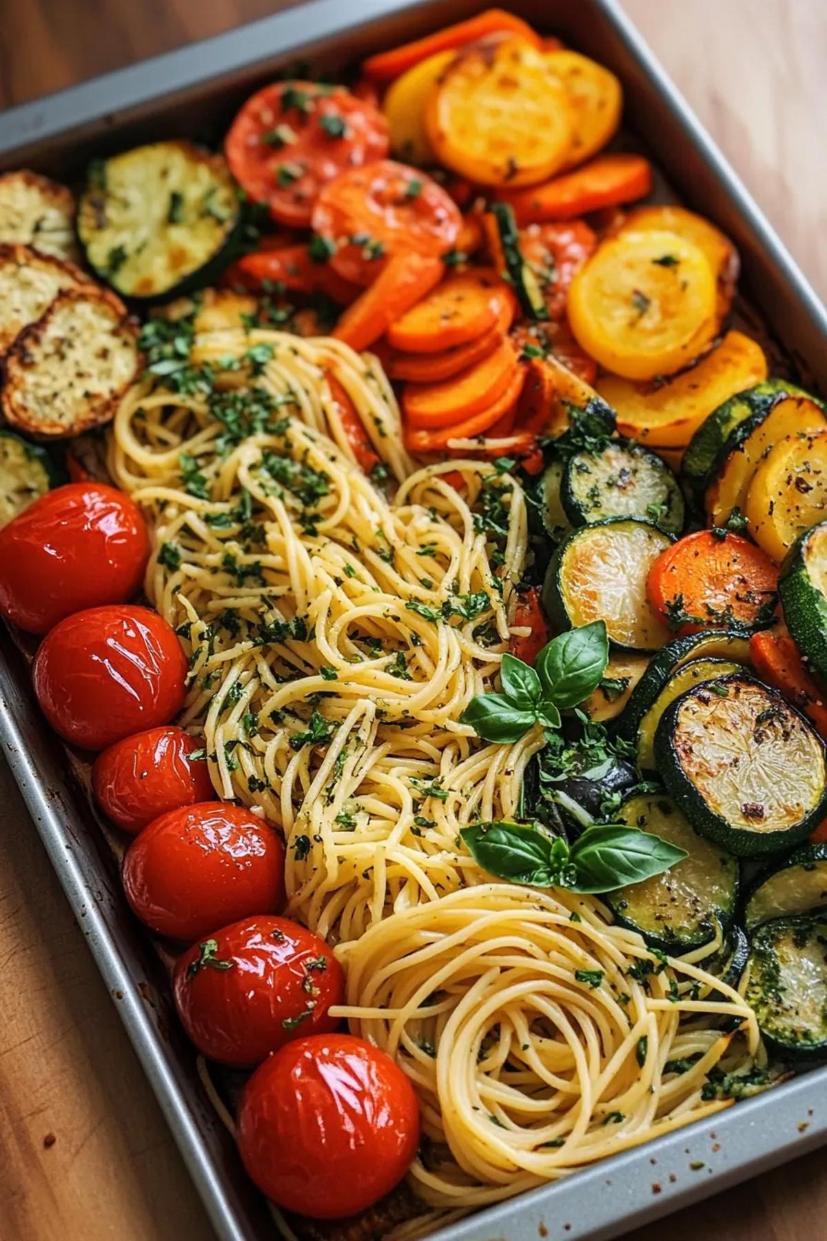 Sun‑Kissed Sheet Pan Veggies and Pasta with Garlic‑Herb Drizzle