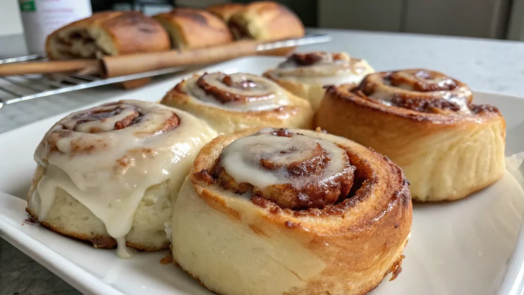 A delicious plate of Cinnamon Rolls with Cream Cheese Glaze