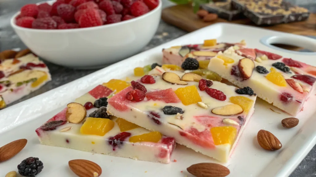 A delicious plate of Frozen Yogurt Bark