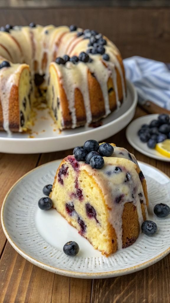 A delicious plate of Blueberry Lemon Pound Cake