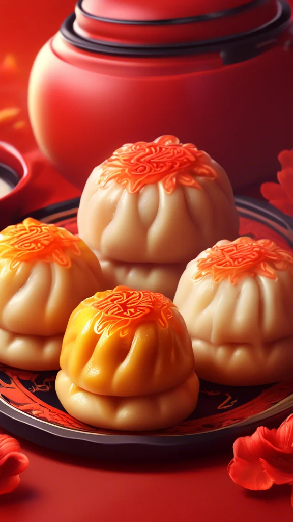 Close-up of delicious Lava Custard Buns (Liu Sha Bao)