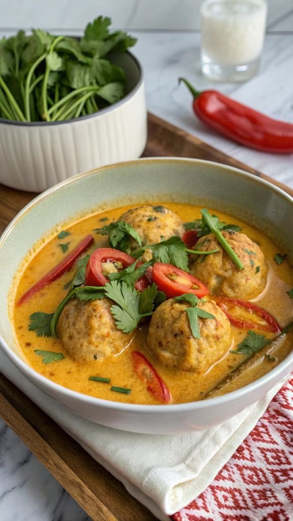 Step-by-step making Thai coconut curry chicken meatballs