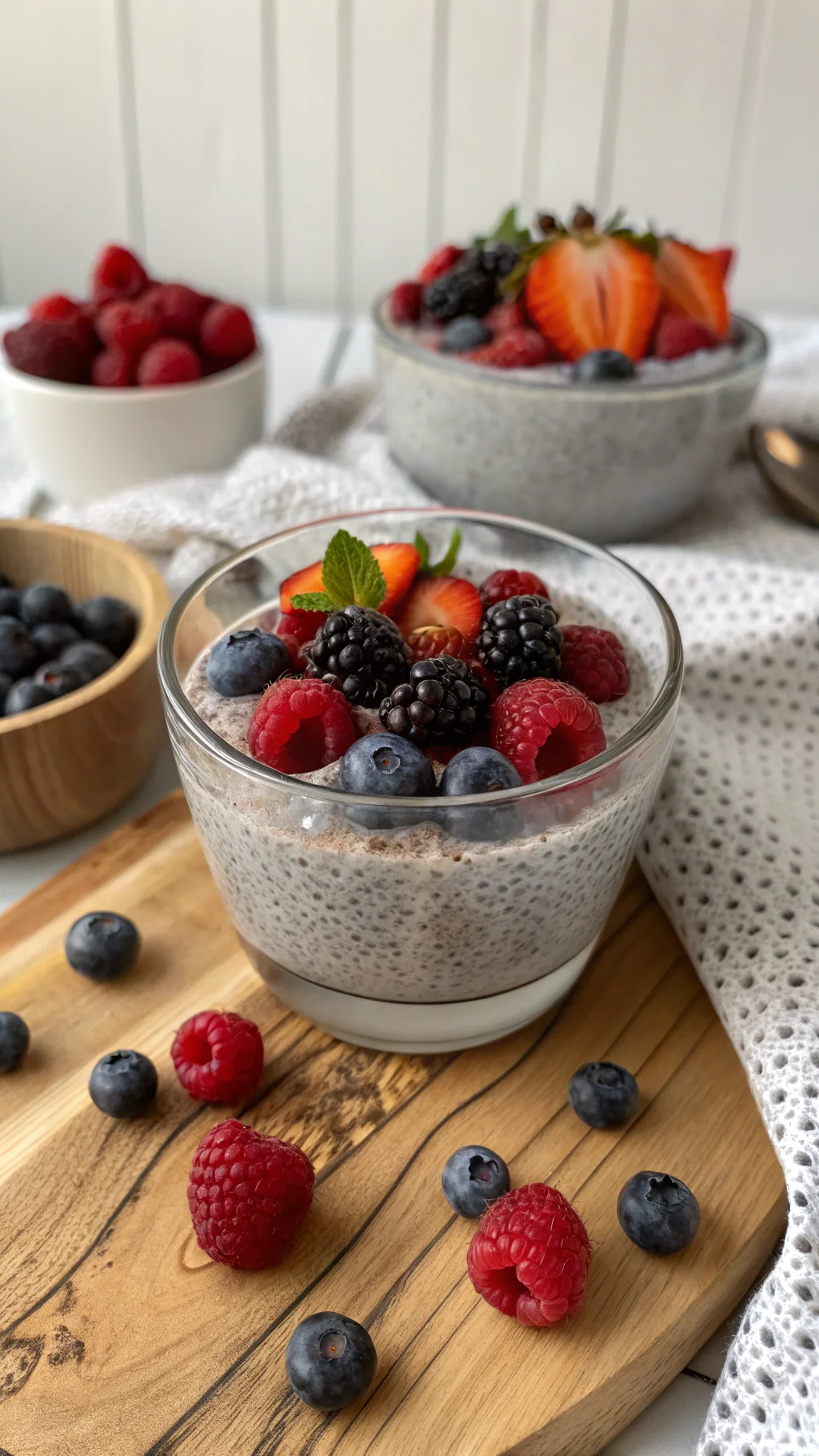 Close-up of delicious Chia Pudding with Berries
