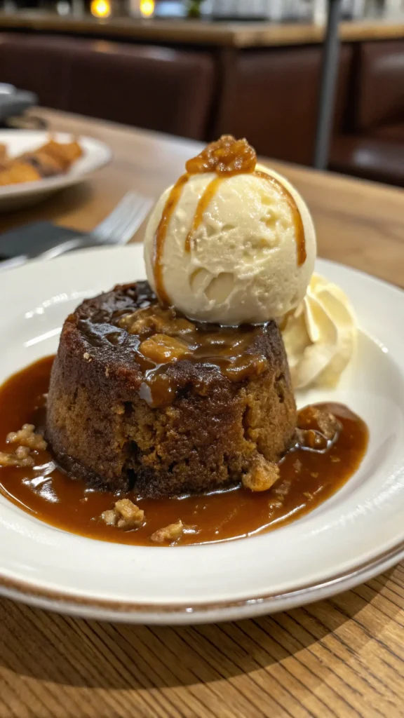 Beautifully plated Sticky Toffee Pudding