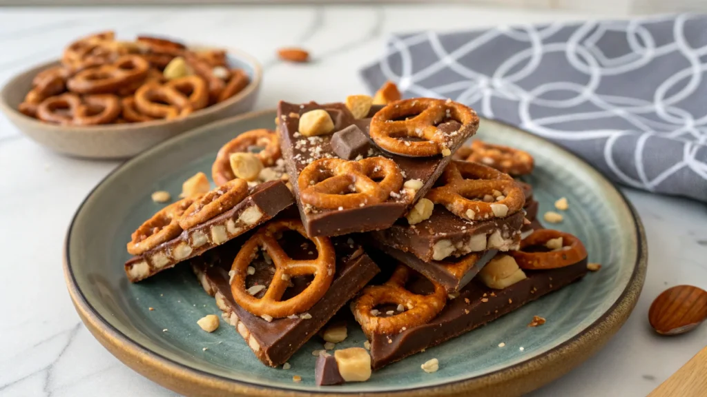 A delicious plate of Salted Caramel Pretzel Bark
