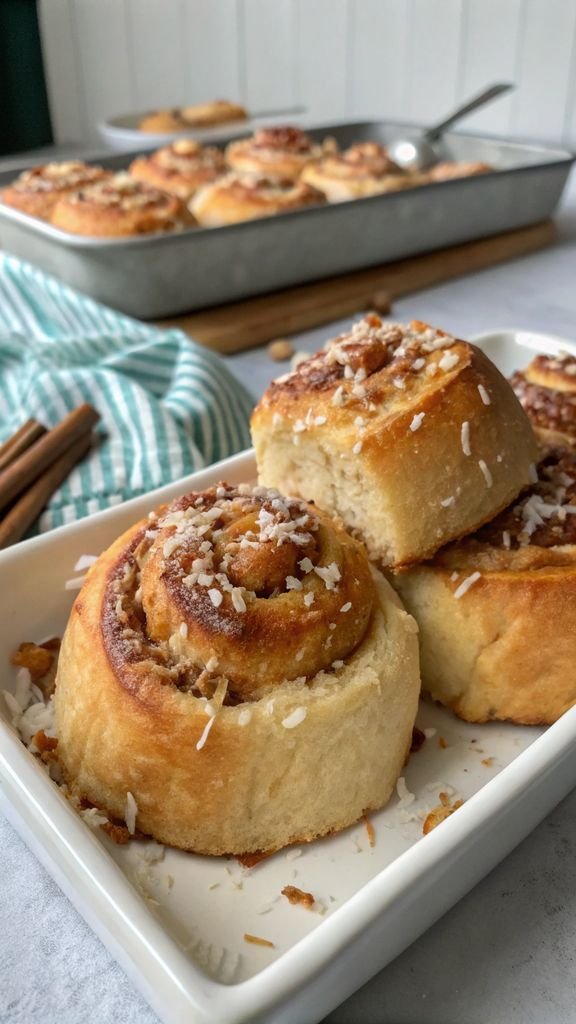 Beautifully plated Breakfast Sweet Rolls with Coconut and Toffee Recipe