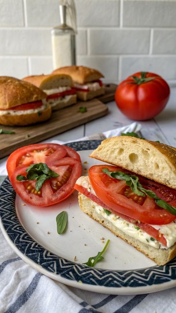 A delicious plate of Tomato and Cream Cheese Sandwiches