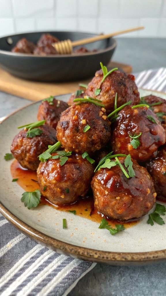 A delicious plate of Firecracker Meatballs