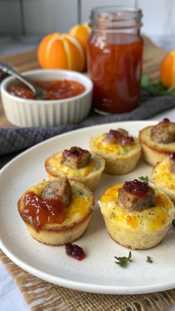 Beautifully plated Easy Pepper Jelly Sausage Breakfast Bites