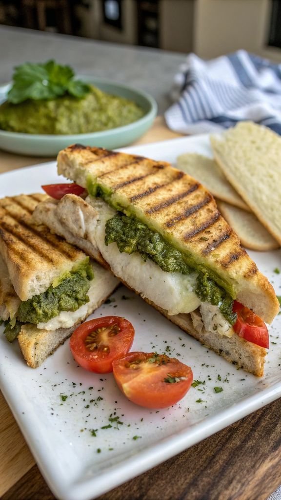 A delicious plate of Chicken Pesto Panini