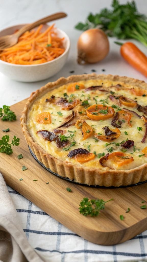 Step-by-step making Carrot Quiche with Cheddar and Roasted Onions Recipe