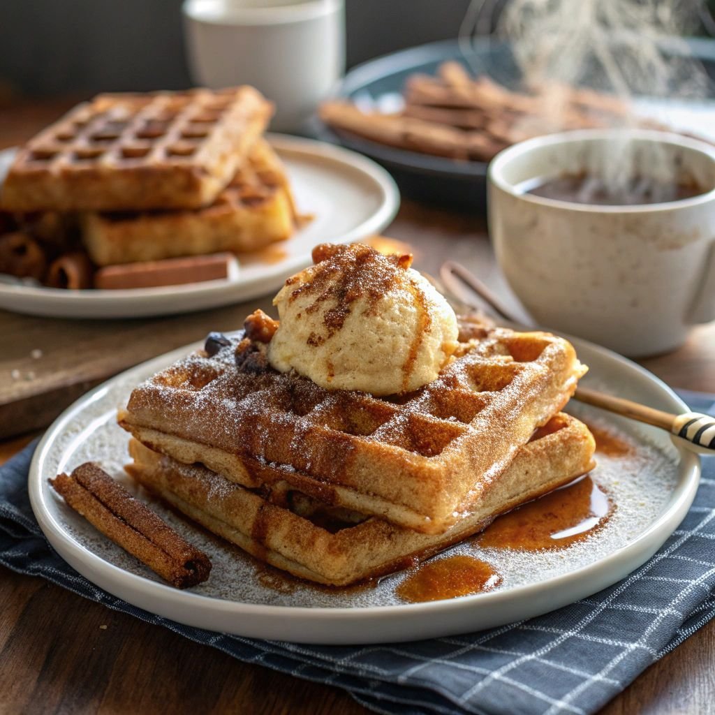 A delicious plate of Cinnamon Waffles with Maple Butter