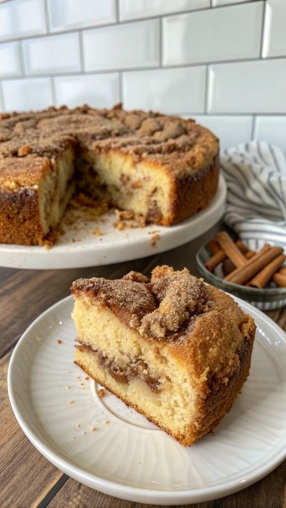 A delicious plate of Amish Cinnamon Sugar Coffee Cake
