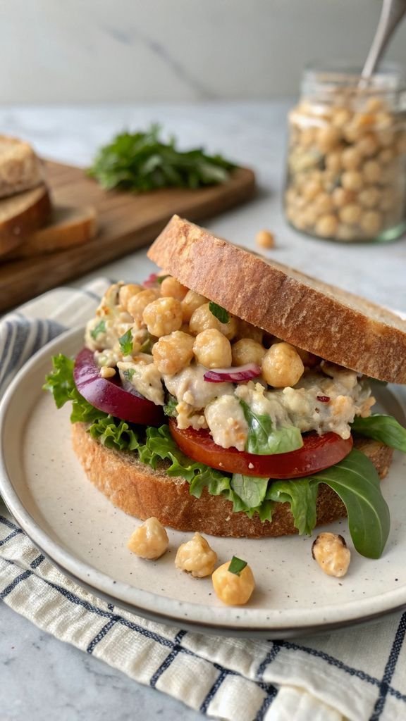 A delicious plate of Chickpea Salad Sandwich