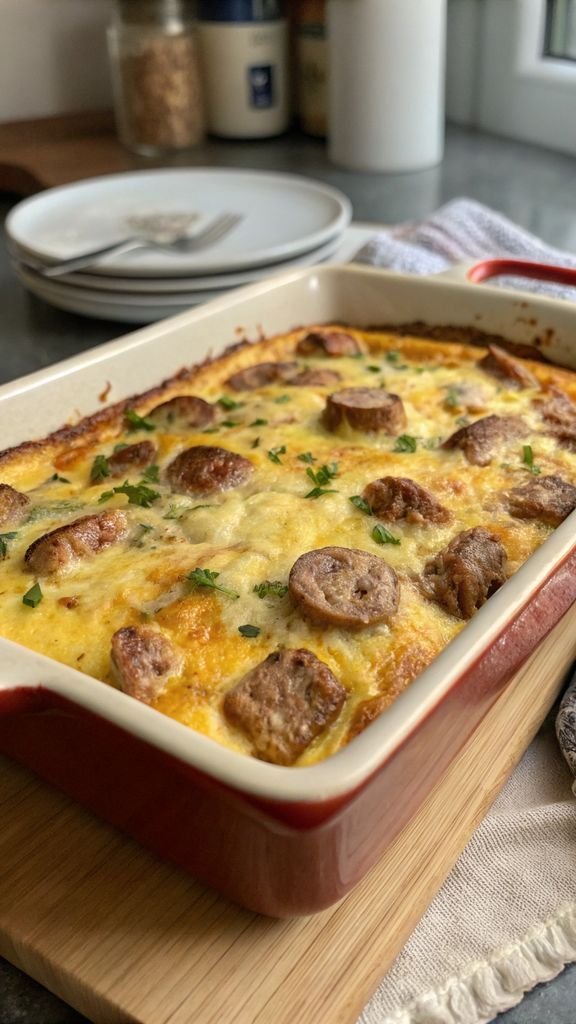 Close-up of delicious Pancake Sausage Casserole