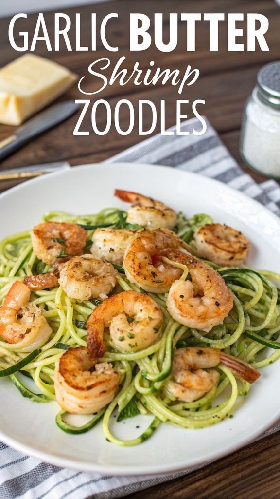 A delicious plate of Garlic Butter Shrimp with Zoodles